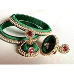 Silk Thread Bangles with Jhumka Earrings - Green
