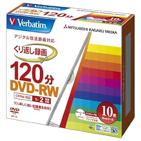 �O�H���w���f�B�A Verbatim DVD-RW(CPRM) ����Ԃ��^��p 120�� 1-2�{�� 5mm�P�[�X 10���p�b�N ���C�h����Ή� �z���C�g���[�x�� VHW12NP10V1