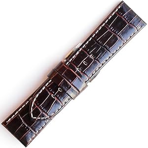 【クリックで詳細表示】【牛革型押し-白ステッチ・ワイド・厚手】YK004bw24 色：チョコ/ベルト幅：24mm/厚さ：約 4.5mm