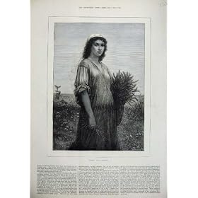 1877 Fine Art Beautiful Young Girl Ruth Country Flowers