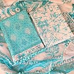 Blue Block print Cotton Dress Material With Dupatta
