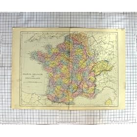 ANTIQUE MAP c1790-c1900 FRANCE BELGIUM SWITZERLAND