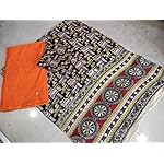 Orange Kalamkari Cotton Dress Material With Dupatta