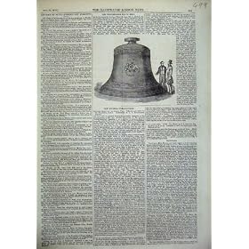 1856 Antique Print Clock Bell Westminster Men London