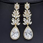 Luxury Exquisite Gold Plated Marquise leaf & Pave Pear Tear Drop Cubic Zirconia/AD Party Earring