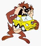  The Tazmanian Devil - Taz Holding Yellow Car - Sticker / Decal