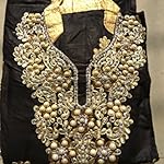 Black, pearl work Cotton Dress Material