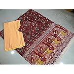 Orange Kalamkari Cotton Dress Material With Dupatta