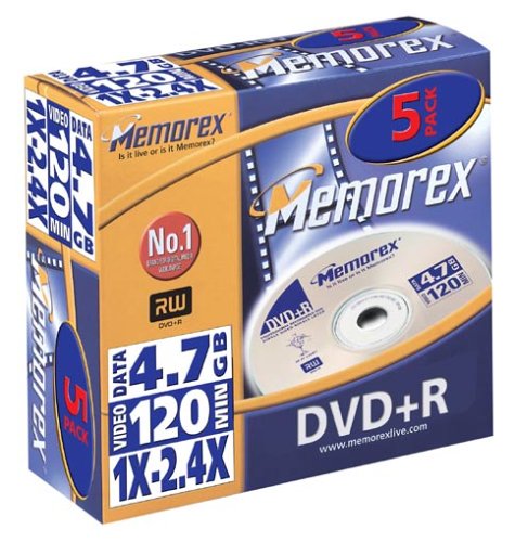 MP3 Player: Memorex DVD+R DVD-Rohlinge 4,7GB (1-2,4x) Jewel Case 5er-Pack