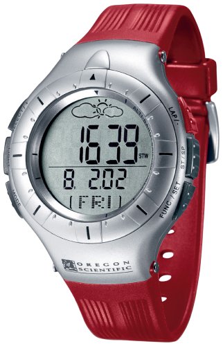 DVD Player: Oregon Scientific RA 201R Sportuhr H�henmesser, Barometer, Regatta Timer, silber, rotes Armband
