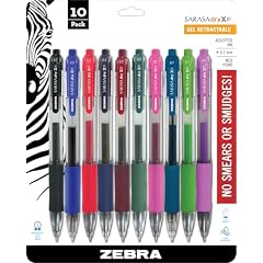 Zebra Sarasa Gel Retractable Roller Ball Pen, Medium, Transparent Barrel, 10 Assorted Ink Colors, 10 per Pack (46881)