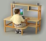 Preschool Computer Desk w/Hutch, maple finish top, tan edge trim