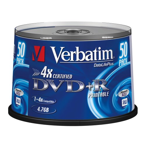 Verst&auml;rker und Receiver: Verbatim DVD+R 50er Spindel 4x Speed 4,7 GB Printable Surface DVD-Rohlinge