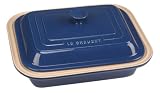 Le Creuset Stoneware 10 3/4"by 8 1/2" x2 1/4"Inch Deep Dish Baker with Lid, Blue
