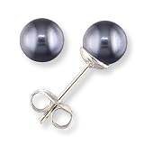 6.5 to 7mm Genuine AA Quality Japanese Akoya Black Pearl Earrings in 14k White Gold