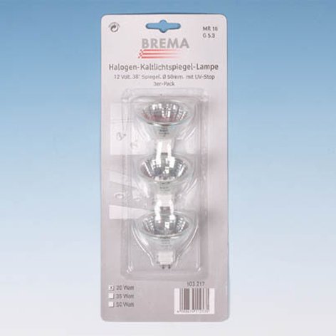 Kamerazubeh&ouml;r: Brema Halogengen - Kaltlicht - Lampe 50W 3Er 03219