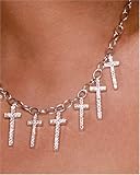 Sterling Silver and Crystal Multi-Cross Necklace, 18" by Paris Hilton