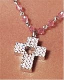 Sterling Silver Rosary Bead Necklace w/ Crystal Cross, 18" by Paris Hilton