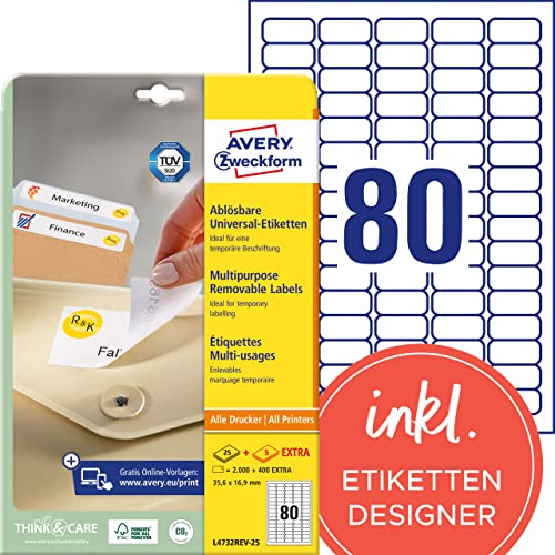 Elektronik und Foto: Avery Zweckform, L4732REV-25, 25 Blatt, Mini-Etiketten f�r Preisauszeichnung, Produktbeschriftung, 35, 6 x 16, 9 mm