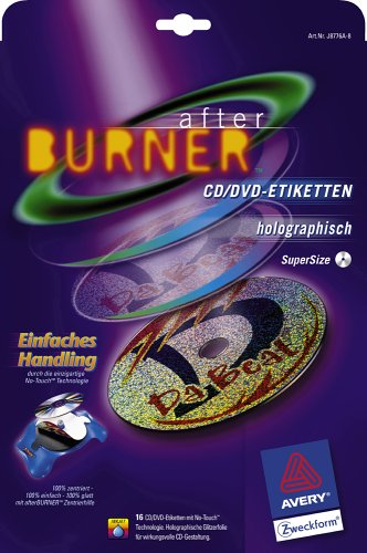 Elektronik und Foto: Avery Zweckform, J8776A-8, 8 Blatt, Spezial CD/DVD-Etiketten in �bergr��e mit No-Touch-Technologie