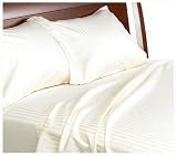 Divatex 260-Thread-Count 100% Cotton Stripe Queen Sheet Set with Bonus Standard Pillowcases, Ecru
