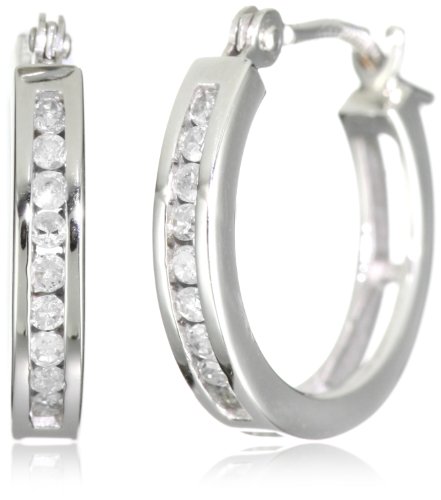 14k White Gold, Round, Diamond Hoop Earrings (1/8 cttw, J Color, I2 Clarity)