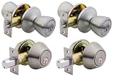 Barricade by Yale 828RT-C7-4 Lockset 2-Keyed Entry + 2-Single-Cylinder Deadbolts Tulip Knob Satin Chrome