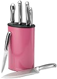 Typhoon Retro Revolution Knife Set with Block, Shocking Pink