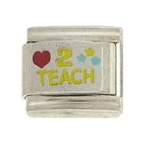 Love 2 Teach Rhodium Plating Enamel Italian Charm Link by SUTJI