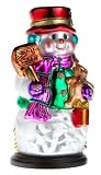 Thomas Pacconi Hand-Painted Glass 14-Inch Snowman Figurine With Wood Base
