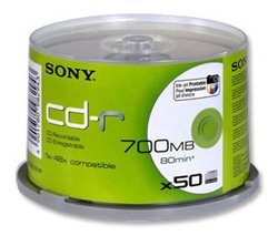 Festplatten: Sony CD-R 48x Speed 50er Spindel printable 700MB CD-Rohlinge