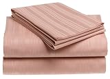 Touch of Paradise Awning Stripe 300-Thread-Count 100% Cotton Dobby Sheet Set,King, Rose