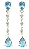 14k Yellow Gold Blue Topaz w/ Diamond Drop Earrings