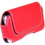 Premium Red Horizontal Leather Pouch for Motorola RAZR V3, Samsung T809, A900