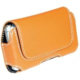 Premium Tan Horizontal Leather Pouch for Motorola RAZR V3, Samsung T809, A900