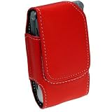 Premium Red Leather Pouch with Ratcheting Clip for Motorola RAZR V3, Samsung T809, A900
