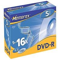 MP3 Player: Memorex Professional DVD-R 4.7GB 16x 5er Pack Jewel Case DVD-Rohlinge