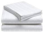 250-Thread-Count 100% Cotton Sateen Multi Stripe Queen Sheet Set, White