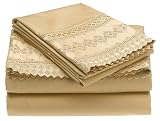 Tiara Lace 400-Thread-Count Queen Sheet Set, Café
