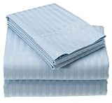 Woven Stripe 300-Thread-Count Queen Sheet Set, Lt Blue