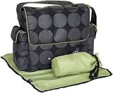 Black Messenger Diaper Bag with Grey Dot and Lime Trim and Interior