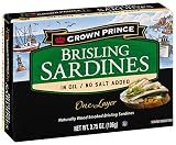 Crown Prince One Layer Brisling Sardines in Oil, No Salt Added, 3.75-Ounce Cans (Pack of 12)