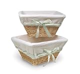 Badger Basket Natural Wicker Nursery Basket with White Waffle Liner and 4 Ribbons  Set of Two