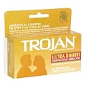 Trojan Ultra Ribbed Latex Condoms, Spermicidal Lubricant, 12-Count Boxes (Pack of 3)