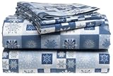 Pike Street Flannel Queen Sheet Set, Snowflake Squares
