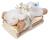 Cloud b Baby Sleep Sheep with Rattle and 3 Spill Cloths - Natural
