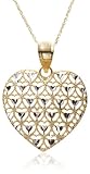 14k Yellow Gold Filigree Heart Pendant, 18"