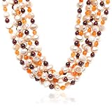 5 Row Dyed Freshwater Champagne Pearl 7-7.5mm Necklace w/ Carnelian & Garnet Beads