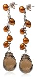 Bronze Dyed Freshwater Cultured Pearl Earrings w/ Smokey Quartz Drop Briolette