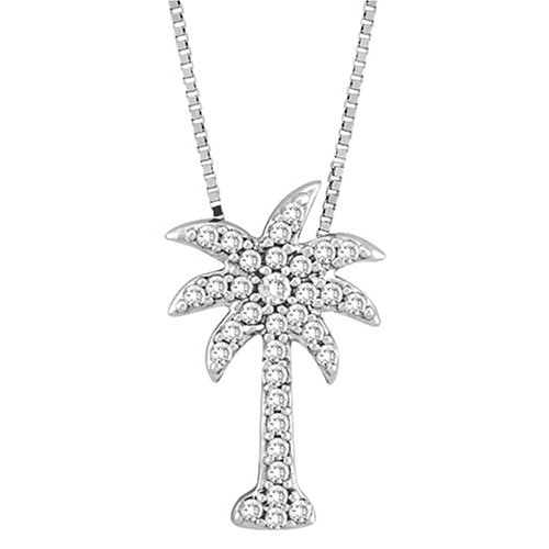 14k White Gold Diamond Palm Tree Pendant (1/8 cttw, G-H Color, I3 Clarity)